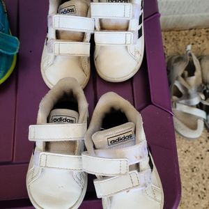 Baby Boys size 5 Adidas shoes black and white.